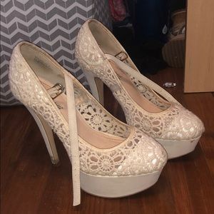White Floral Heels